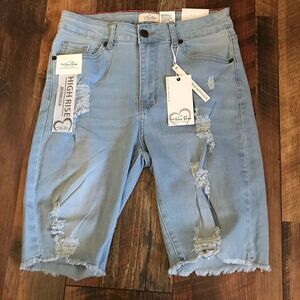 Vince blue NY Bermuda Distressed Denim High Waist Shorts SZ 5 New with tags